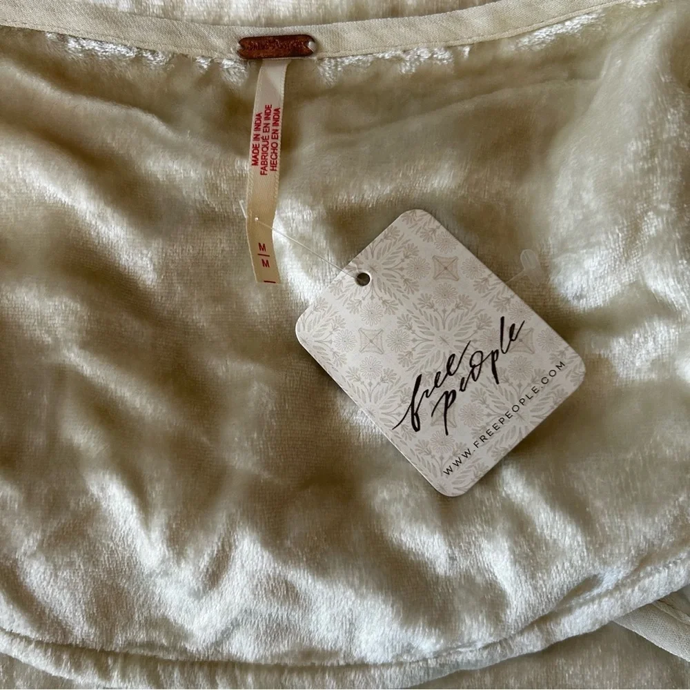 NWT FREE PEOPLE Ember Velvet Tunic with Floral Embroidery in Cream